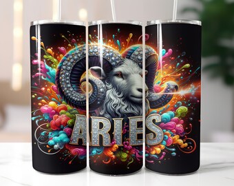 Black Zodiac Aries Tumbler Wrap - 20oz Skinny Tumbler Sublimation Straight Design - Aries Zodiac Tumbler Wrap - Digital Download