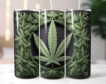 Envoltura para vaso con forma de hoja de marihuana - Vaso delgado de 20 oz con diseño recto y sublimación - Envoltura para vaso con forma de hoja de marihuana - Descarga digital