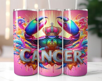 Pink Zodiac Cancer Tumbler Wrap - 20oz Skinny Tumbler Sublimation Straight Design - Cancer Zodiac Tumbler Wrap - Digital Download