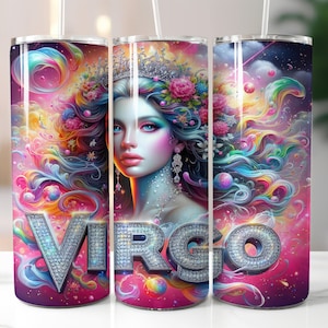 Pink Zodiac Virgo Tumbler Wrap - 20oz Skinny Tumbler Sublimation Straight Design - Virgo Zodiac Tumbler Wrap - Digital Download