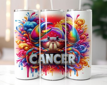 White Zodiac Cancer Tumbler Wrap - 20oz Skinny Tumbler Sublimation Straight Design - Cancer Zodiac Tumbler Wrap - Digital Download
