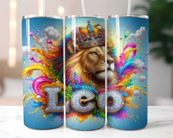 Envoltura para vaso azul del zodiaco Leo - Vaso delgado de 20 oz con diseño recto de sublimación - Envoltura para vaso del zodiaco Leo - Descarga digital