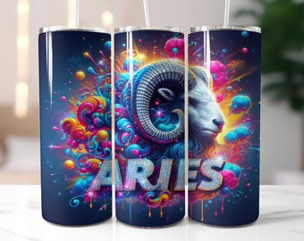 Blue Zodiac Aries Tumbler Wrap - 20oz Skinny Tumbler Sublimation Straight Design - Aries Zodiac Tumbler Wrap - Digital Download