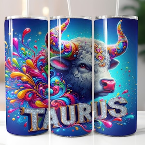 Blue Zodiac Taurus Tumbler Wrap - 20oz Skinny Tumbler Sublimation Straight Design - Taurus Zodiac Tumbler Wrap - Digital Download