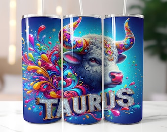 Blue Zodiac Taurus Tumbler Wrap - 20oz Skinny Tumbler Sublimation Straight Design - Taurus Zodiac Tumbler Wrap - Digital Download