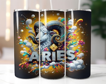 Gold Zodiac Aries Tumbler Wrap - 20oz Skinny Tumbler Sublimation Straight Design - Aries Zodiac Tumbler Wrap - Digital Download
