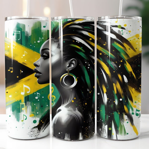 Jamaican Girl Tumbler Wrap - 20oz Skinny Tumbler Sublimation Straight Design - Jamaica Tumbler Wrap - Rasta Girl PNG - Digital Download