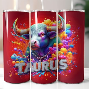 Red Zodiac Taurus Tumbler Wrap - 20oz Skinny Tumbler Sublimation Straight Design - Taurus Zodiac Tumbler Wrap - Digital Download