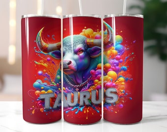 Red Zodiac Taurus Tumbler Wrap - 20oz Skinny Tumbler Sublimation Straight Design - Taurus Zodiac Tumbler Wrap - Digital Download