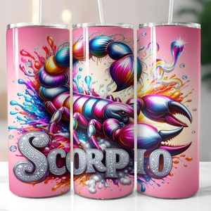 Różowy zodiak Skorpion Tumbler Wrap - 20oz Skinny Tumbler Sublimacja Prosty wzór - Scorpio Zodiac Tumbler Wrap - Pobieranie cyfrowe