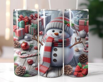 Snowman Christmas Tumbler Wrap - 20oz Skinny Tumbler Sublimation Straight Design - Snowman Tumbler Wrap - Digital Download