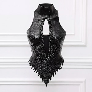 Black Rave Techno Berlin corset bustier top, breastplate armor costumes cosplay futuristic clothing, handmade art festival outfit queen top