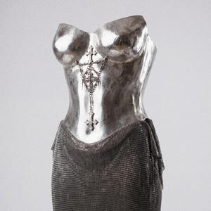 Metallic Silver Breastplate Corset | Futuristic Sculptural Armor Top, knight armor, medeival breastplate, rococo fest, cosplay warrior outfi
