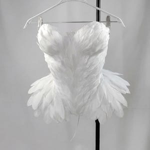 Handmade White Feather Corset, Rave Festival Outfit, performance costume White Swan, Black Swan