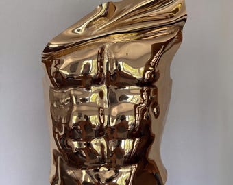 Skulpturales Gold Herrenkorsett - Futuristisches Bruststück - Statement Fashion Bodywear