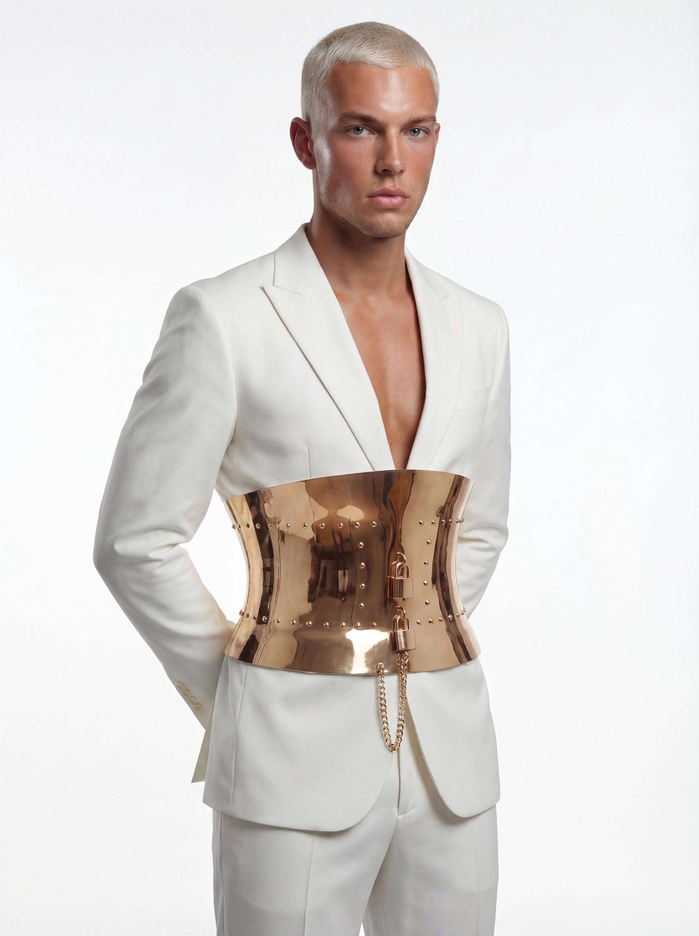 Gold Men's Corset Belt - Futuristic Armor Chest Piece - Statement…