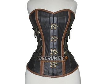 Real Leather Overbust Corset - Steel Boned Gothic Bustier