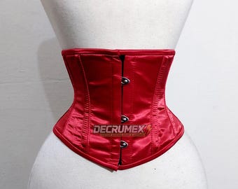 Satin Underbust Corset, Steel Boned Waist Trainer, Gothic Burlesque Costume