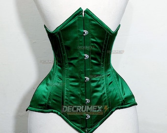 Satin Steel Boned Underbust Corset, Gothic Steampunk Lace Up Waist Trainer