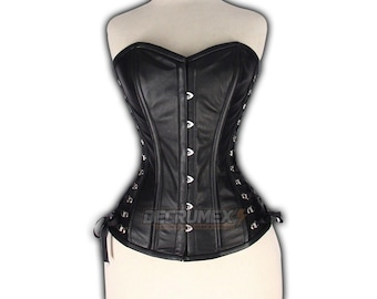 Real Leather Overbust Corset - Steel Boned Gothic Steampunk Body Shaper