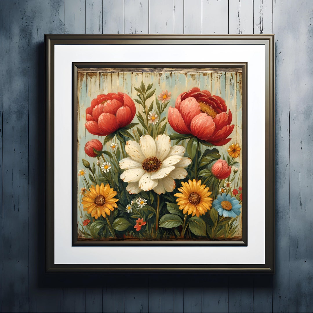 Vintage Rustic Romantic Floral Wall Art Print Poster Illustration ...