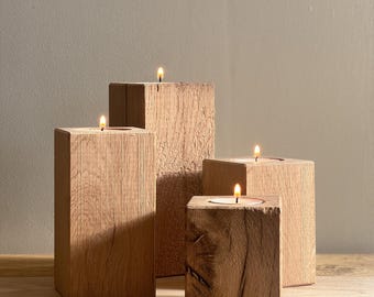 Handmade Oak Tealight Holder Set, Rustic Scandinavian Candle