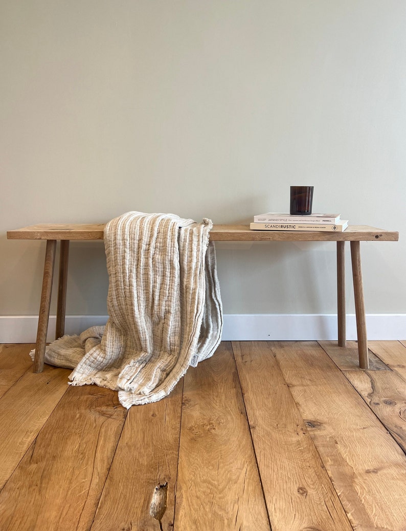 Solid Oak Hallway Bench, Narrow Wooden Shoe Seat, Handmade Minimalist Bedroom Furniture Made to Your Size image 3