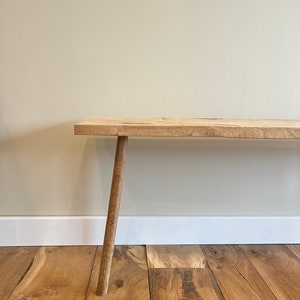Solid Oak Hallway Bench, Narrow Wooden Shoe Seat, Handmade Minimalist Bedroom Furniture Made to Your Size image 9