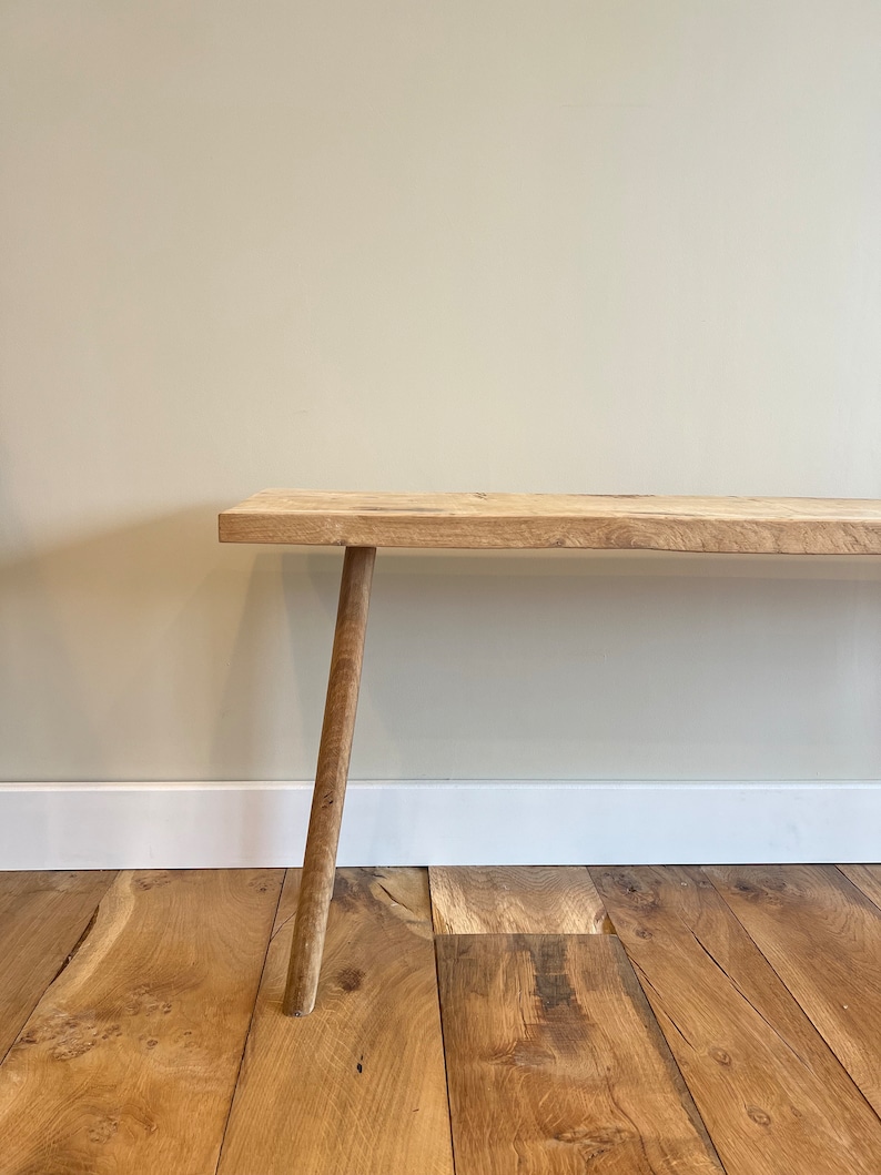 Solid Oak Hallway Bench, Narrow Wooden Shoe Seat, Handmade Minimalist Bedroom Furniture Made to Your Size image 9