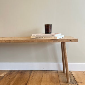 Solid Oak Hallway Bench, Narrow Wooden Shoe Seat, Handmade Minimalist Bedroom Furniture Made to Your Size image 7