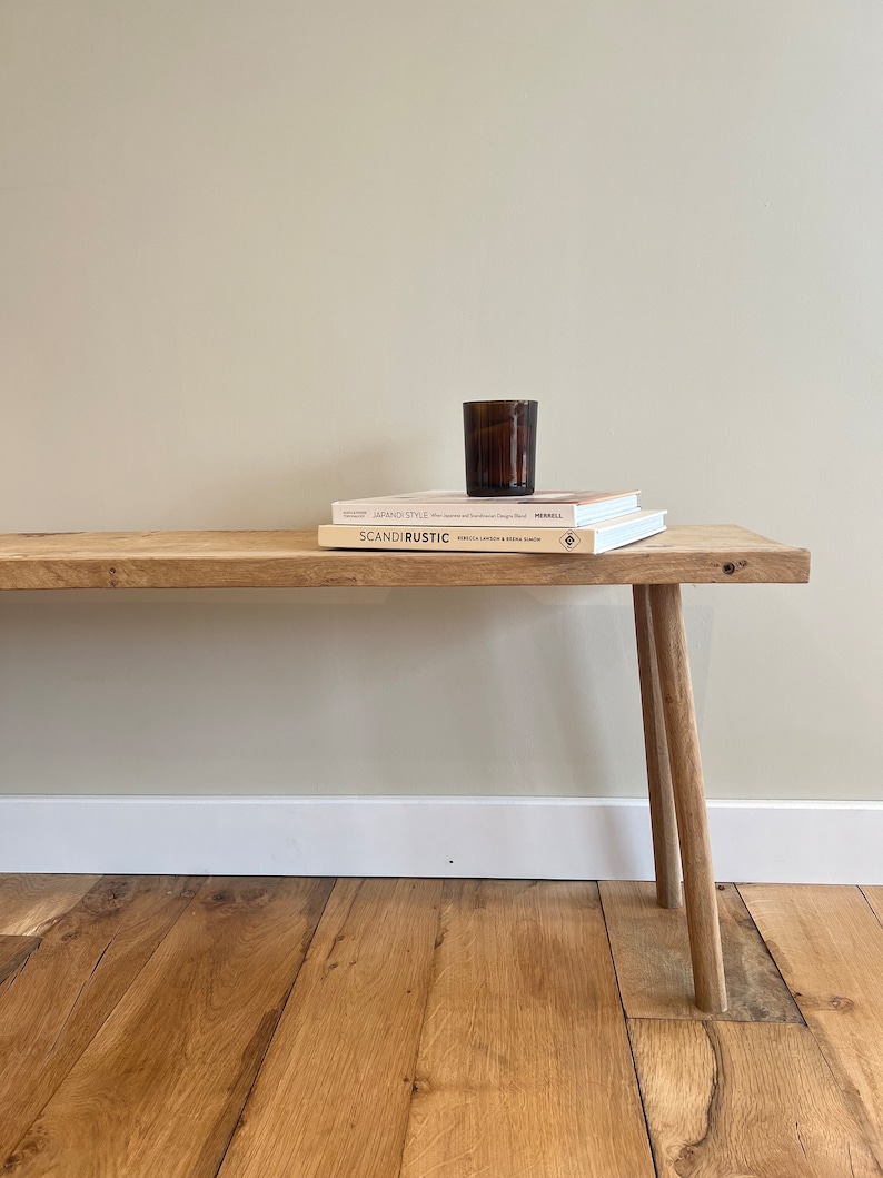 Solid Oak Hallway Bench, Narrow Wooden Shoe Seat, Handmade Minimalist Bedroom Furniture Made to Your Size image 7