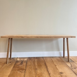 Solid Oak Hallway Bench, Narrow Wooden Shoe Seat, Handmade Minimalist Bedroom Furniture Made to Your Size image 6