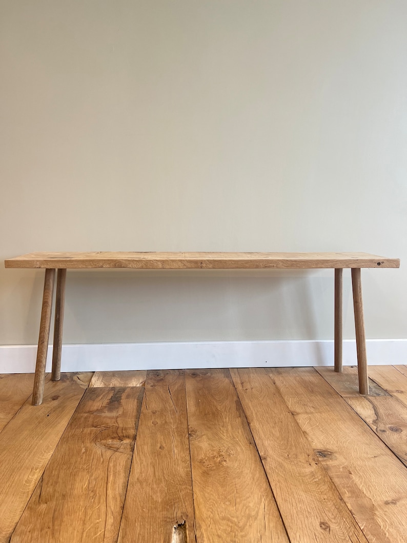 Solid Oak Hallway Bench, Narrow Wooden Shoe Seat, Handmade Minimalist Bedroom Furniture Made to Your Size image 6