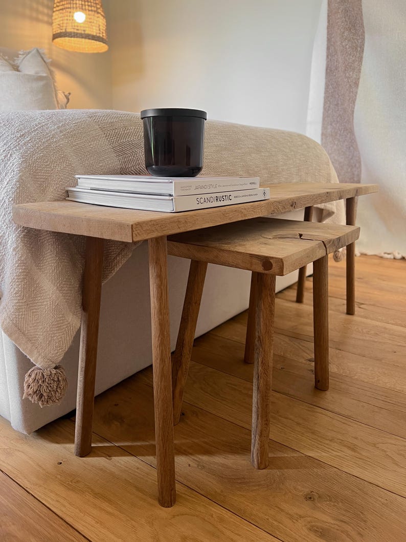Solid Oak Hallway Bench, Narrow Wooden Shoe Seat, Handmade Minimalist Bedroom Furniture Made to Your Size image 2