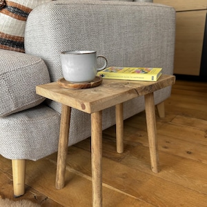 Solid Oak Stool, Small Wooden Plant Stand, Handmade Minimalist Side Table, Scandi Bathroom Decor