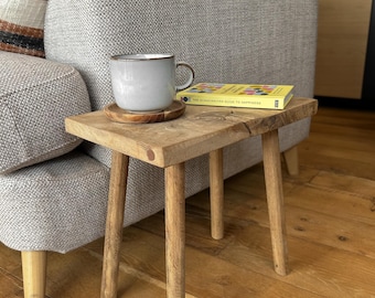 Solid Oak Stool, Small Wooden Plant Stand, Handmade Minimalist Side Table, Scandi Bathroom Decor