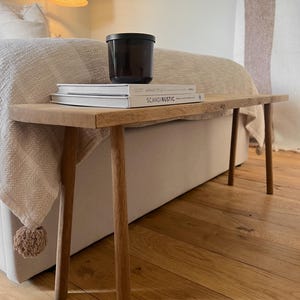 Solid Oak Hallway Bench, Narrow Wooden Shoe Seat, Handmade Minimalist Bedroom Furniture Made to Your Size