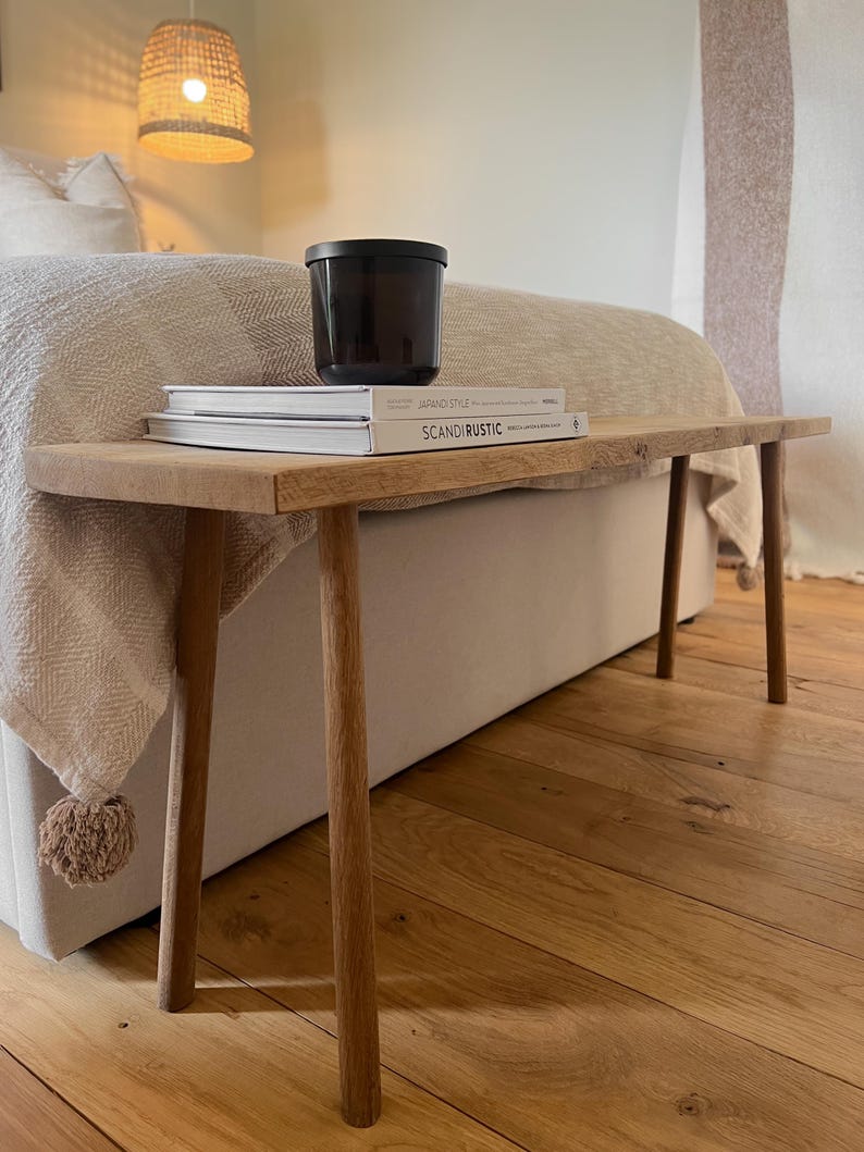 Solid Oak Hallway Bench, Narrow Wooden Shoe Seat, Handmade Minimalist Bedroom Furniture Made to Your Size image 1