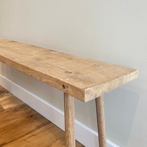 Solid Oak Hallway Bench, Narrow Wooden Shoe Seat, Handmade Minimalist Bedroom Furniture Made to Your Size image 5