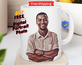 Custom Cartoon Portrait Mug, Personalized Photo Gift