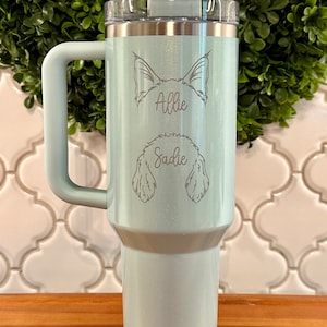 40oz Engraved Stanley Tumbler with Dog Cat Pet outline and names Personalized