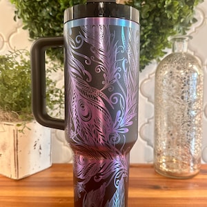 40oz Engraved Stanley Tumbler with Peacock Feathers | Engraved Gift | Classy Gift | Engraved