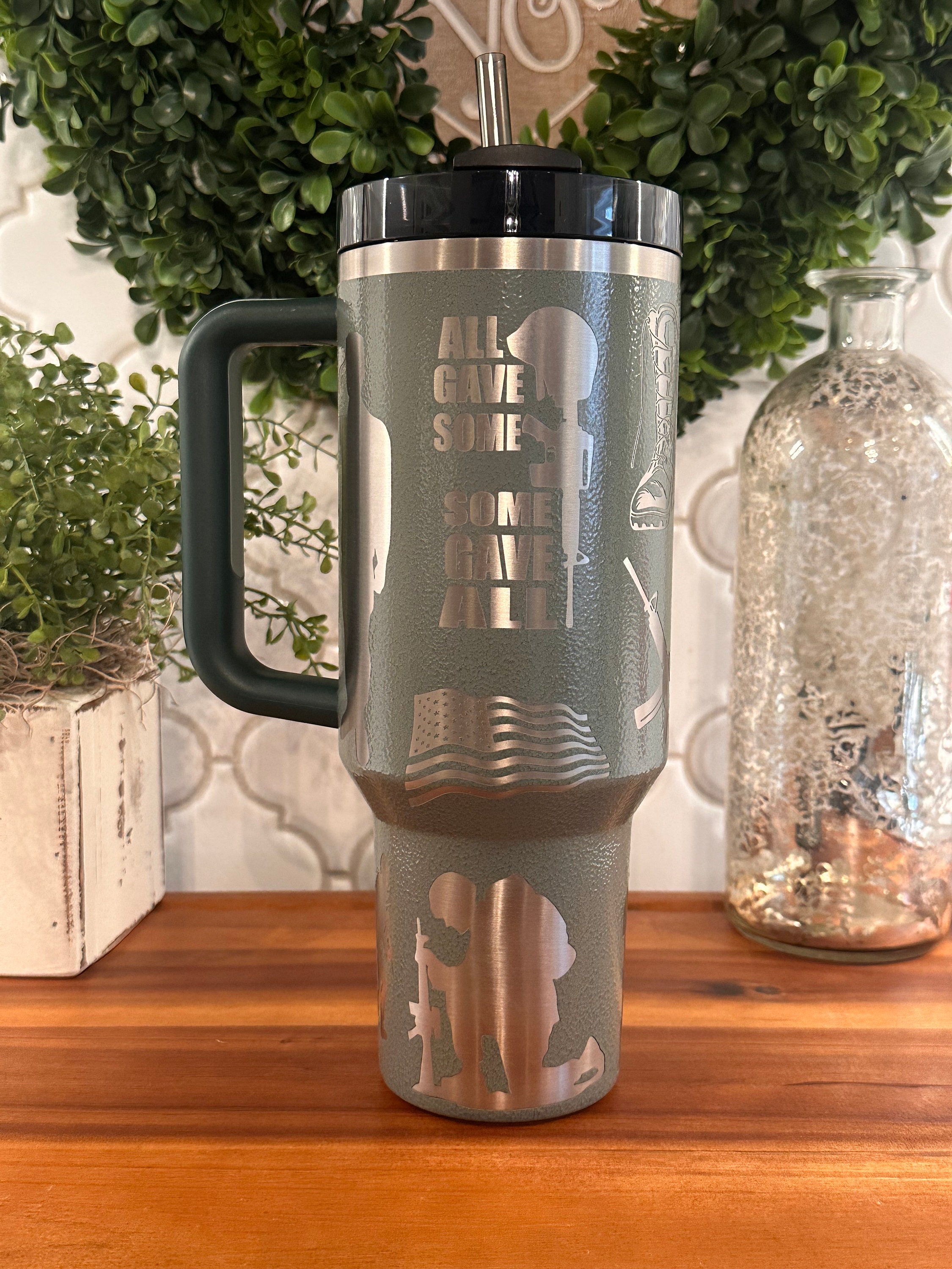 40oz Engraved Stanley Tumbler With Military Veteran Soldier Design