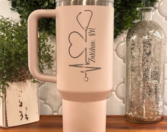 40oz Engraved Personalized Nurse Nursing Stanley Tumbler with Heart Stethoscope + Name