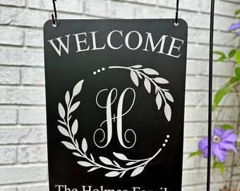 Personalized Metal Garden Sign: Engraved Initial, Weatherproof Decor