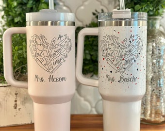 40oz Engraved Personalized Teacher Stanley Tumbler with School Supplies + Teacher Name