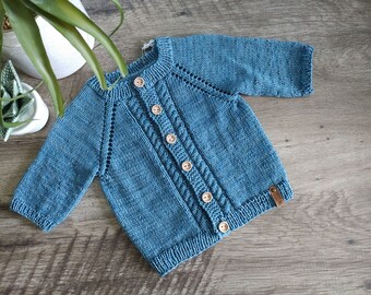 Blue Hand Knit  Cardigan size 3-6  months.