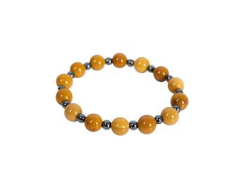 Pulsera de cristal Mookaite Jasper, estilo elástico y minimalista con espaciadores de hematita