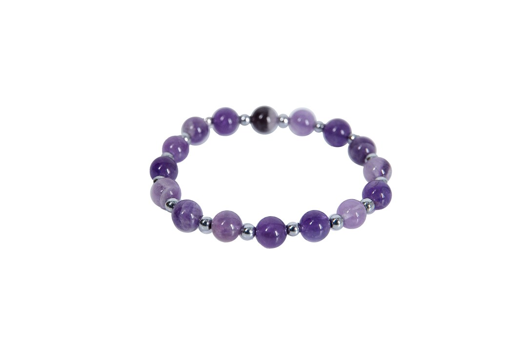 Purple Amethyst Crystal Bracelet With Silver Hematite Beads, for Women