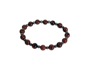 Pulsera con cuentas de obsidiana de piedras preciosas con espaciadores de hematita, pulsera elástica para adultos